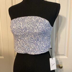 Japna Top Crop Tube Coquette Girl Smocked Blue White Size Juniors Extra Large